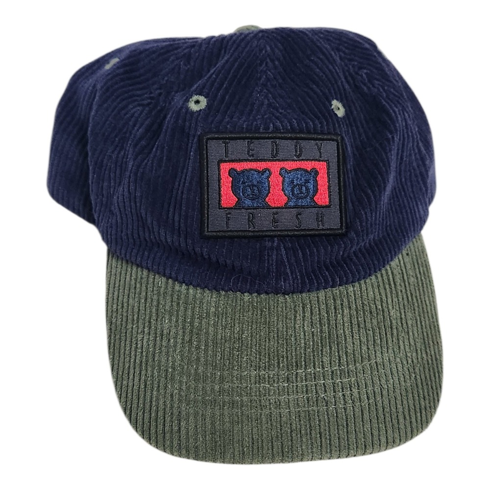 Teddy Fresh Corduroy Two Tone Navy Blue Green Bear Patch Strapback Hat Cap